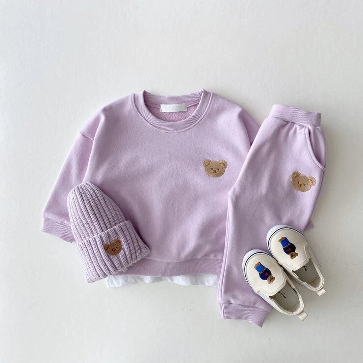 Bear Print Sweatshirt & Pants Set