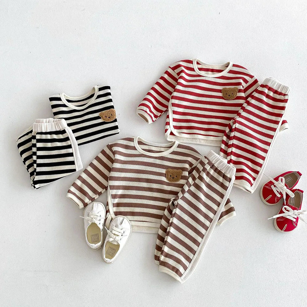 Striped Boucle Bear Top & Pants Set