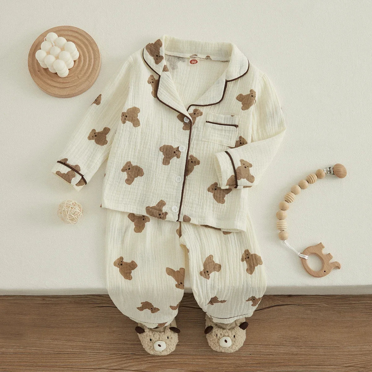 Teddy Bear Print Linen Pyjamas