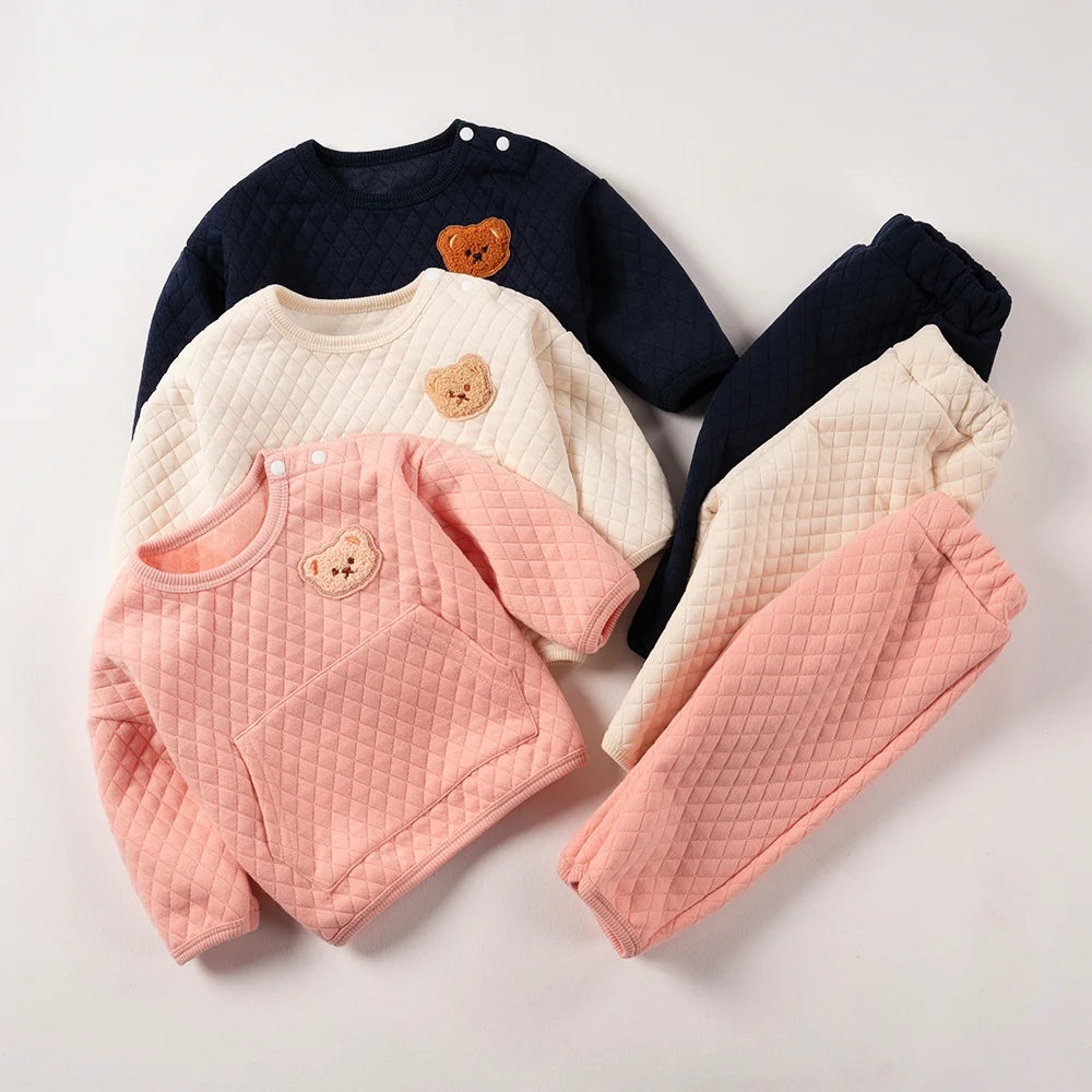 Bear Print Waffle Padded Tracksuit