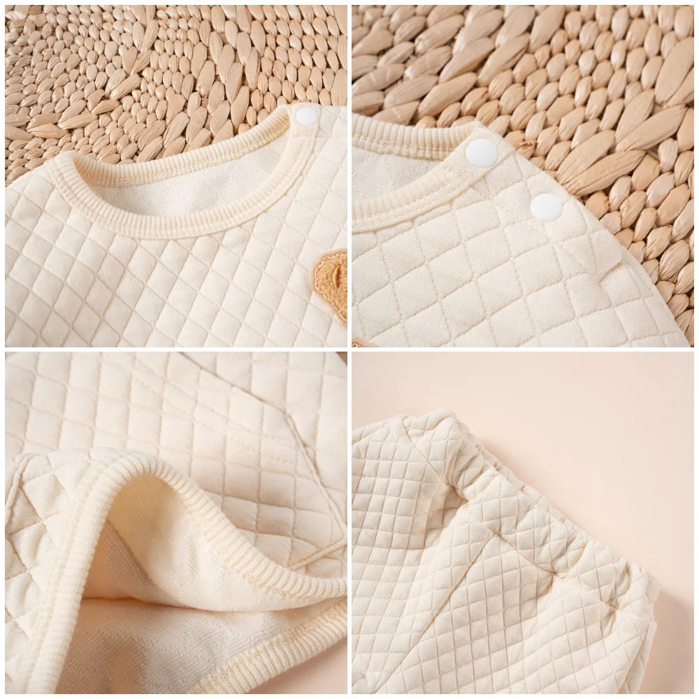 Bear Print Waffle Padded Tracksuit