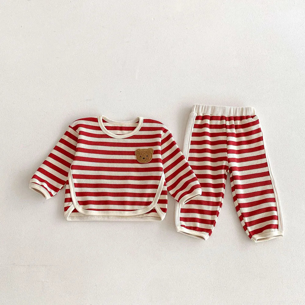 Striped Boucle Bear Top & Pants Set