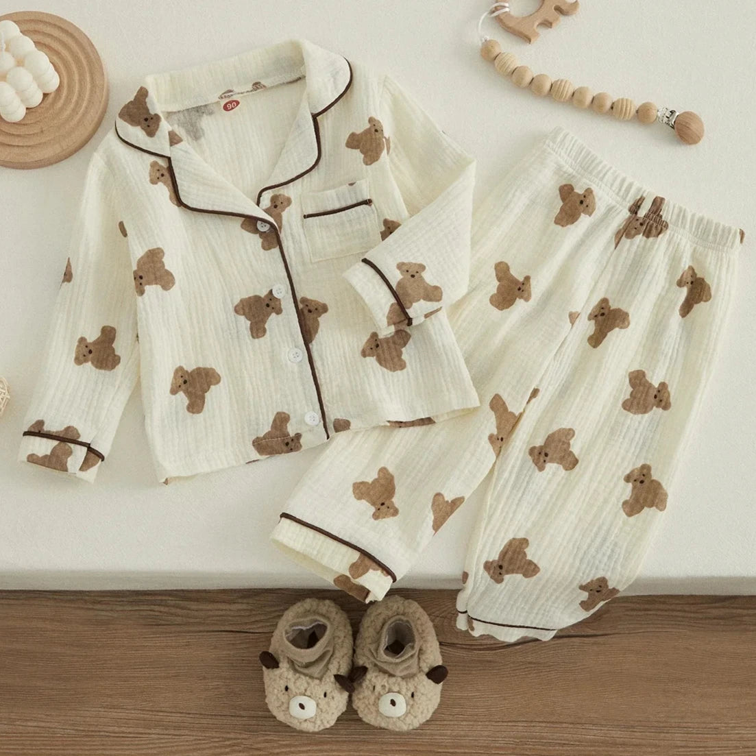 Teddy Bear Print Linen Pyjamas