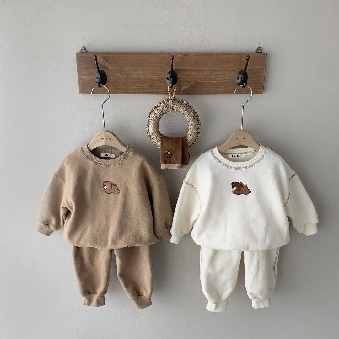 Embroidered Bear Sweatshirt & Pants Set