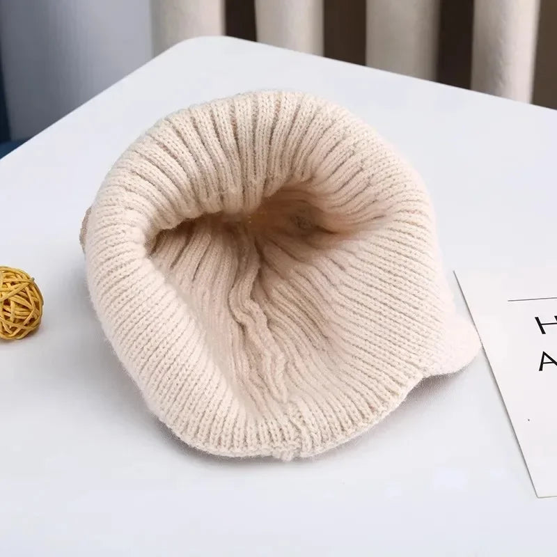 Boucle Bear Knit Beanie Hat